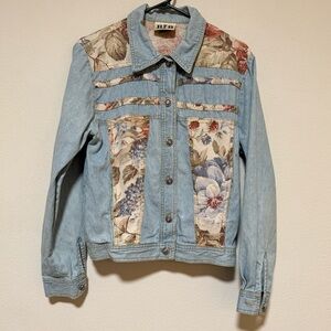 Vintage 90s BXB Floral Lightweight Blue Jean Denim Cotton Jacket Size Small